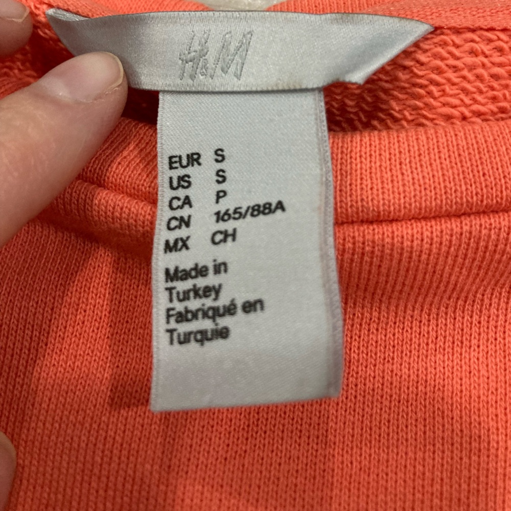 H&M Peach Orange Short Sleeve Top Small Puff Sleeves Cotton - Picture 4 of 11